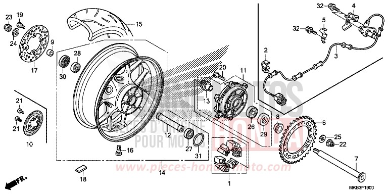 HINTERRAD von CBR1000RR „Fireblade“ ROSS WHITE (NH196) von 2015